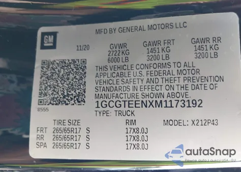 2021 Chevrolet Colorado 4Wd Short Box Zr2 from USA, damaged, VIN 1GCGTEENXM1173192